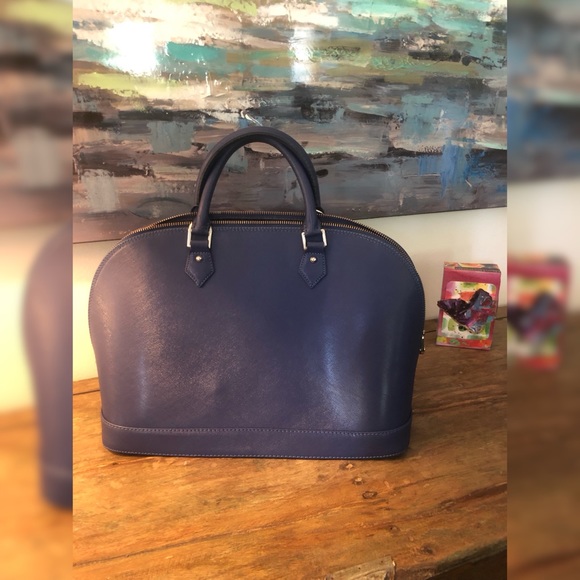 Pulcati Blue Structured Saffiano Leather Satchel